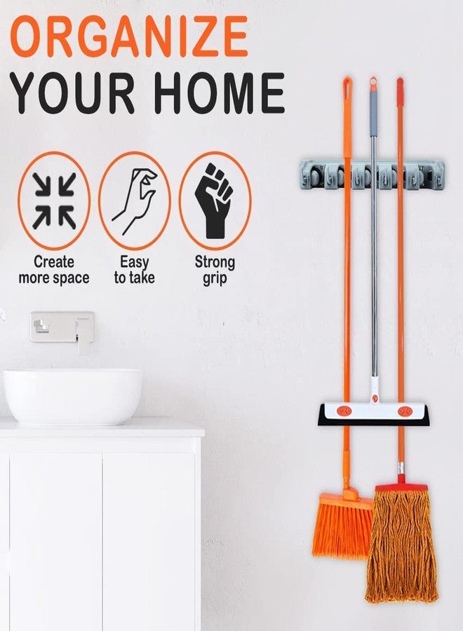 Emergity Plastic Wall Mounted Mop Holder, Broom Holder Wall Mounted with 5 Slot & 6 Hooks ( Pack of 1 ) - Image 4